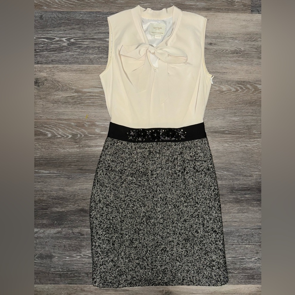 Kate Spade Tiera Cream & Black Silk & Tweed Dress - Size 0 - Picture 2 of 14